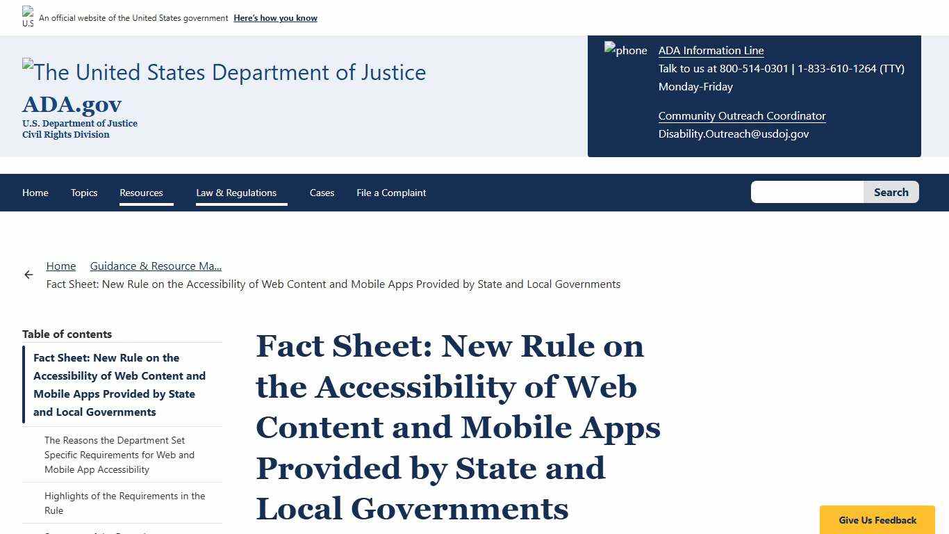 Fact Sheet: New Rule on the Accessibility of Web Content and Mobile Apps Provided by State and Local Governments ADA.gov